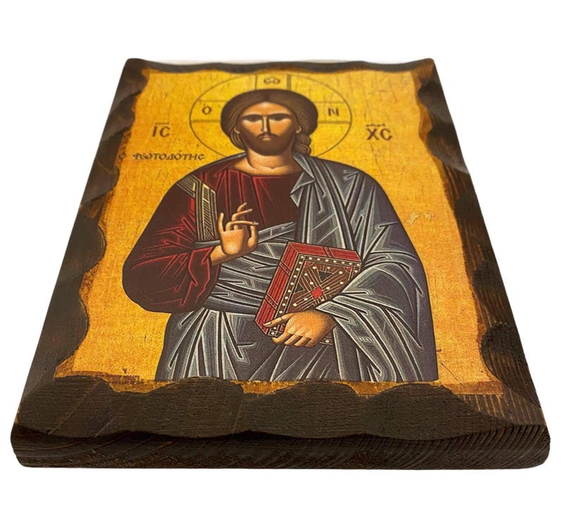 Mastic of Chios مستكة خيوس أيقونة خشبية أرثوذكسية يونانية ليسوع المسيح فوتودوتيس (16 × 12 سم أو 6.3 × 4.7 بوصة) خشب صلب - Image 2
